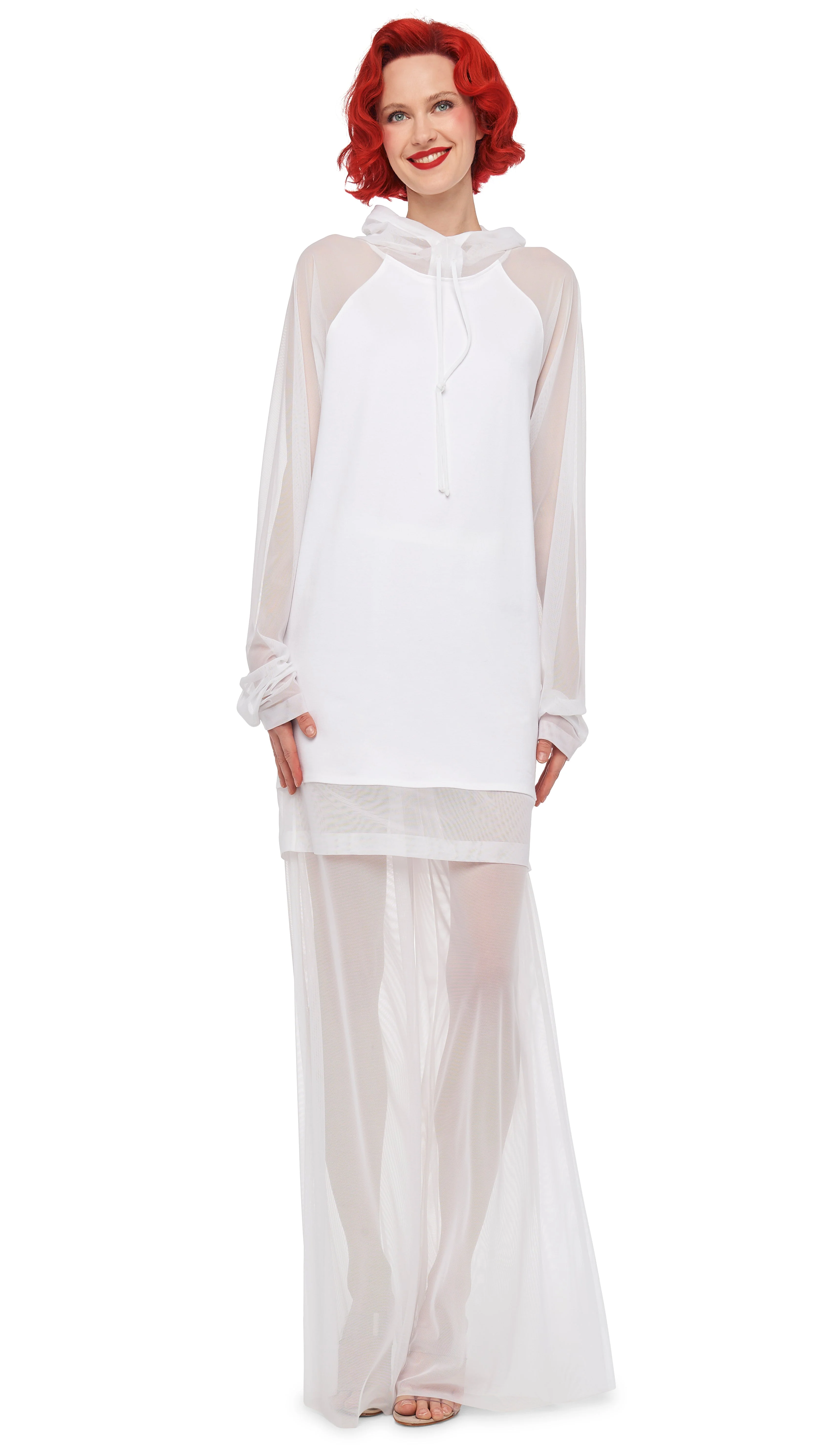 OVERSIZED RAGLAN SLEEVE HOODED MINI DRESS W/ MESH - Image 7