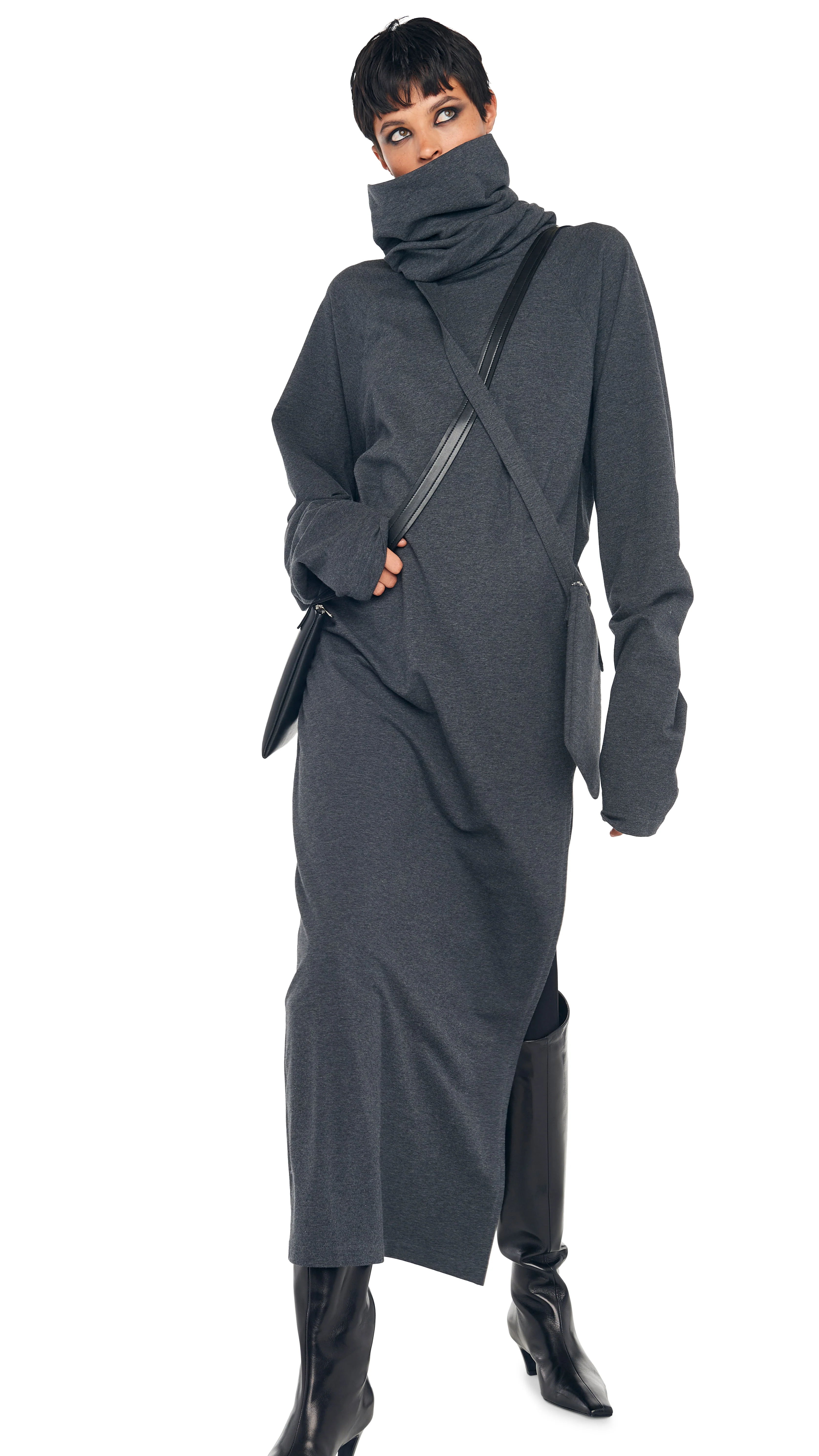 OS RAGLAN SLEEVE TURTLENECK SIDE SLIT GOWN - Image 5