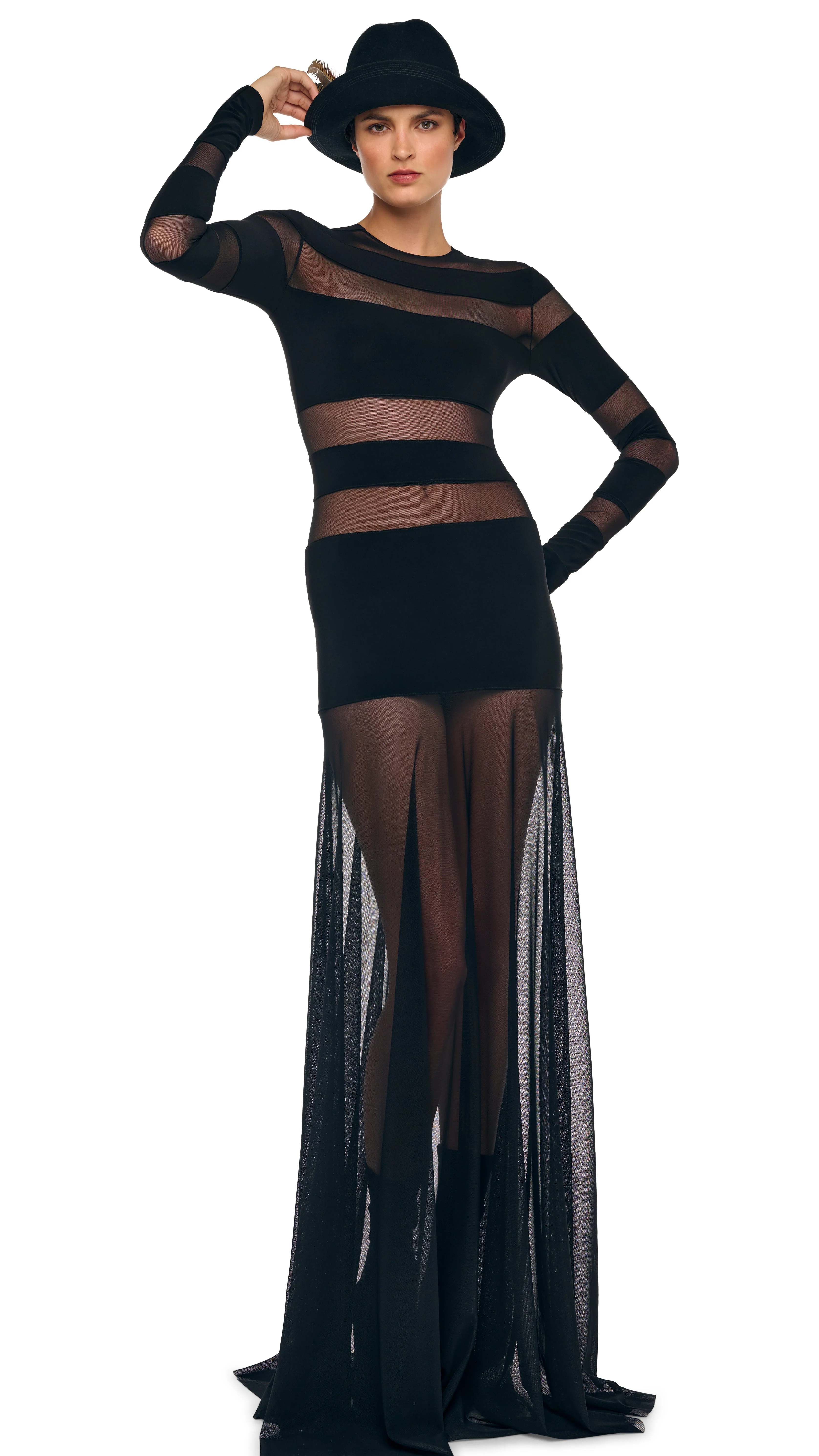 SPLICED LONG SLEEVE FLARED GOWN - Image 6