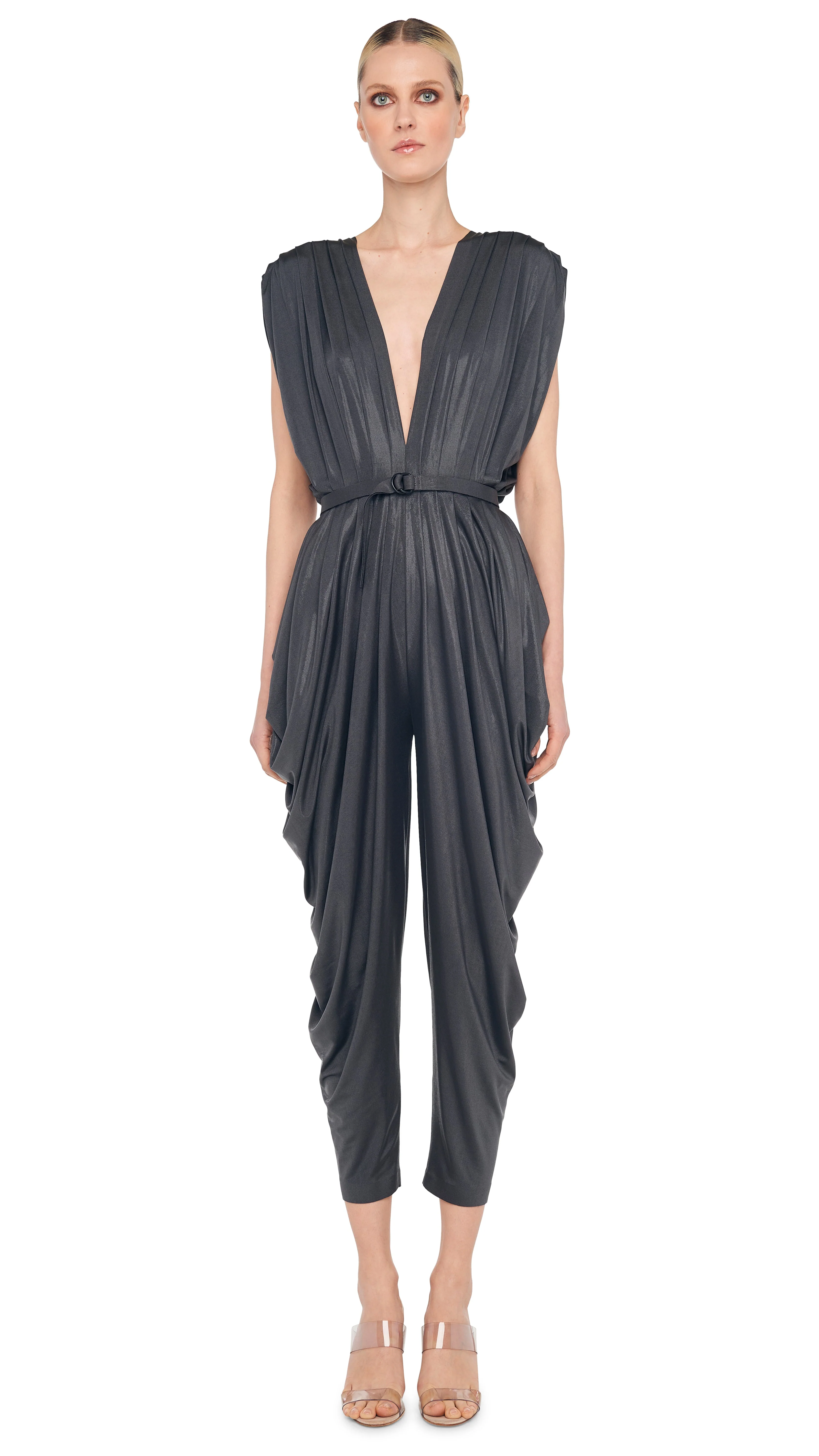 SQUARE SLEEVE WATERFALL JUMPSUIT - Image 2