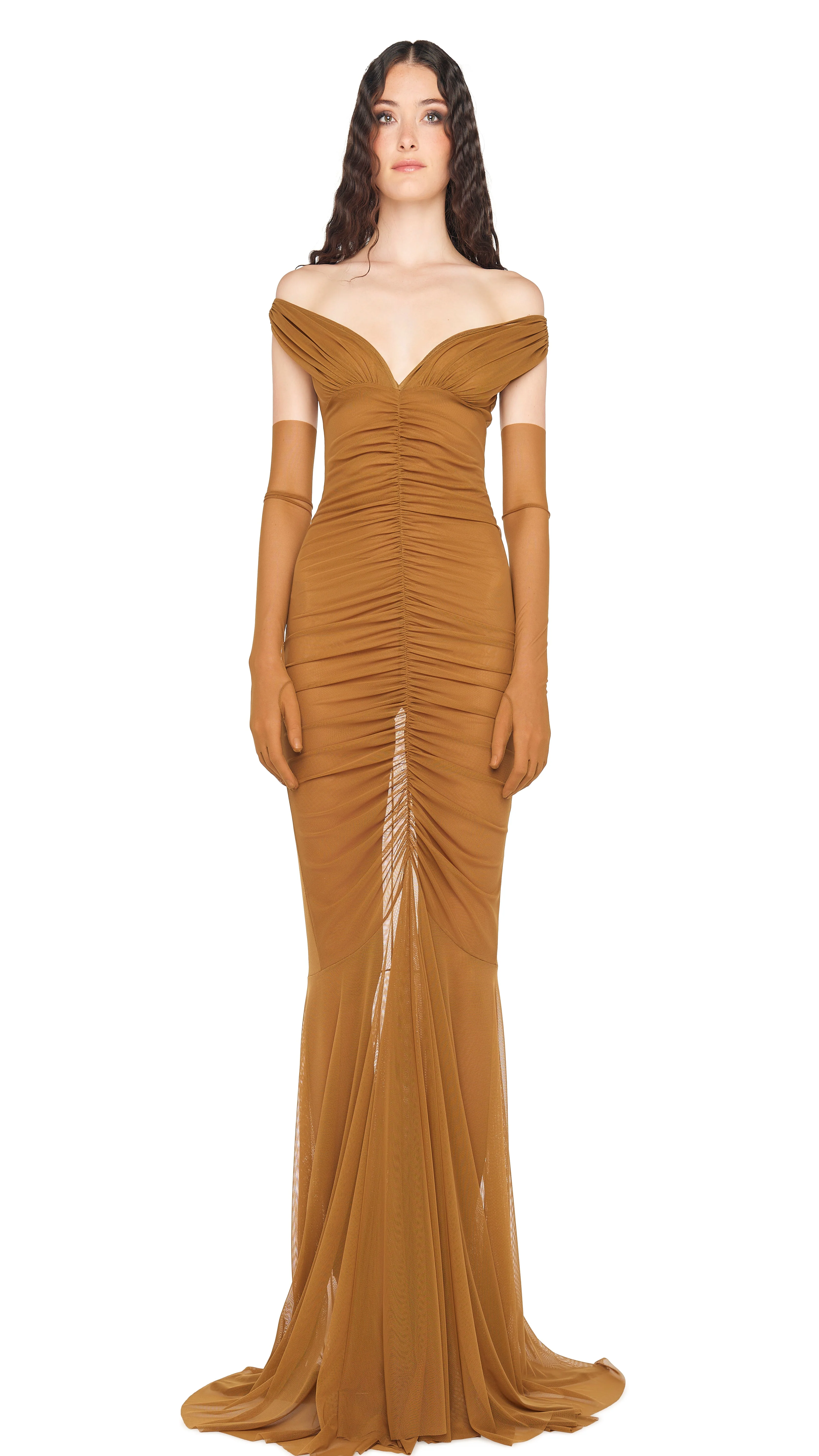 TARA SHIRRED FRONT FISHTAIL GOWN - Image 2