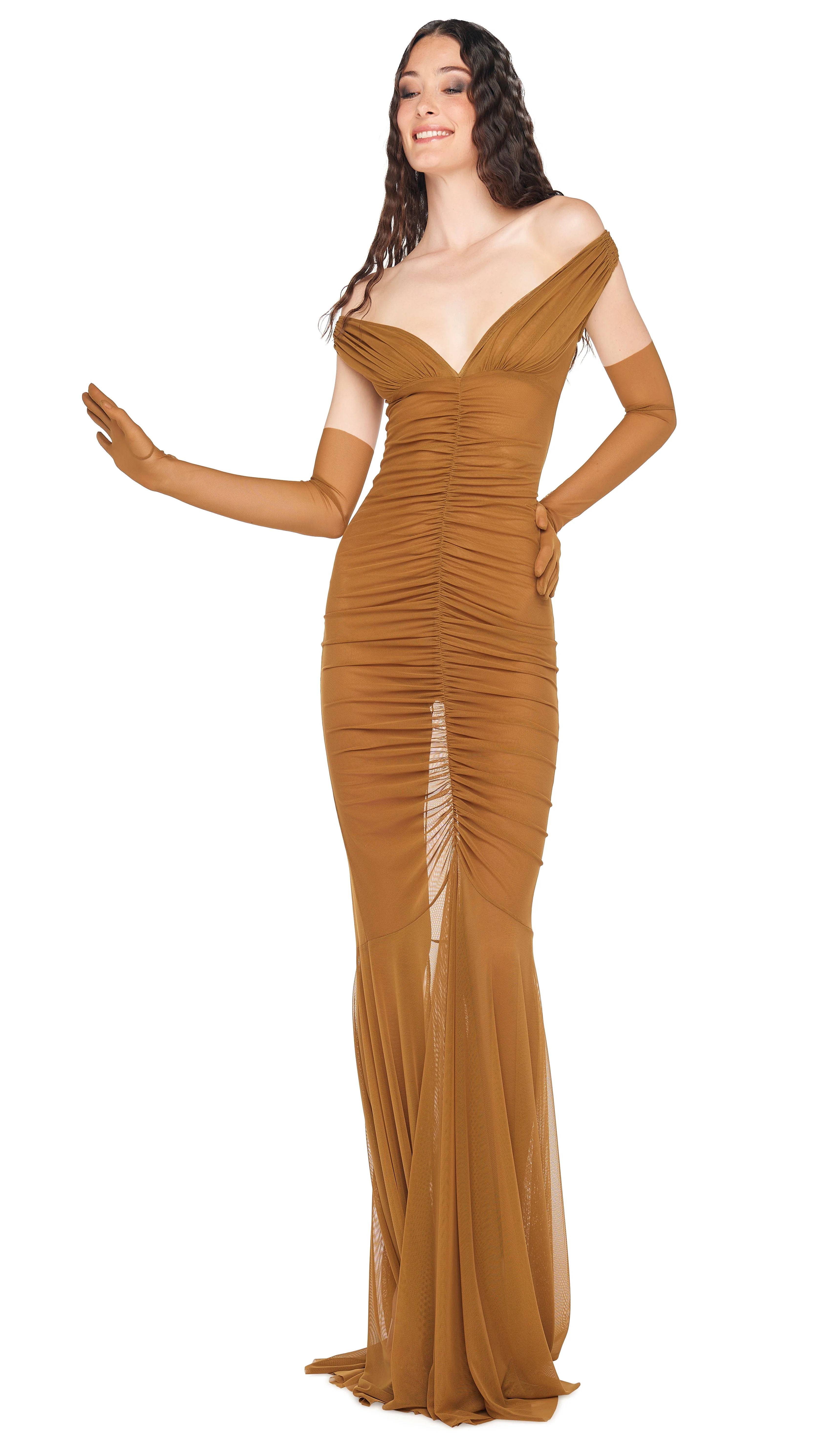 TARA SHIRRED FRONT FISHTAIL GOWN - Image 5