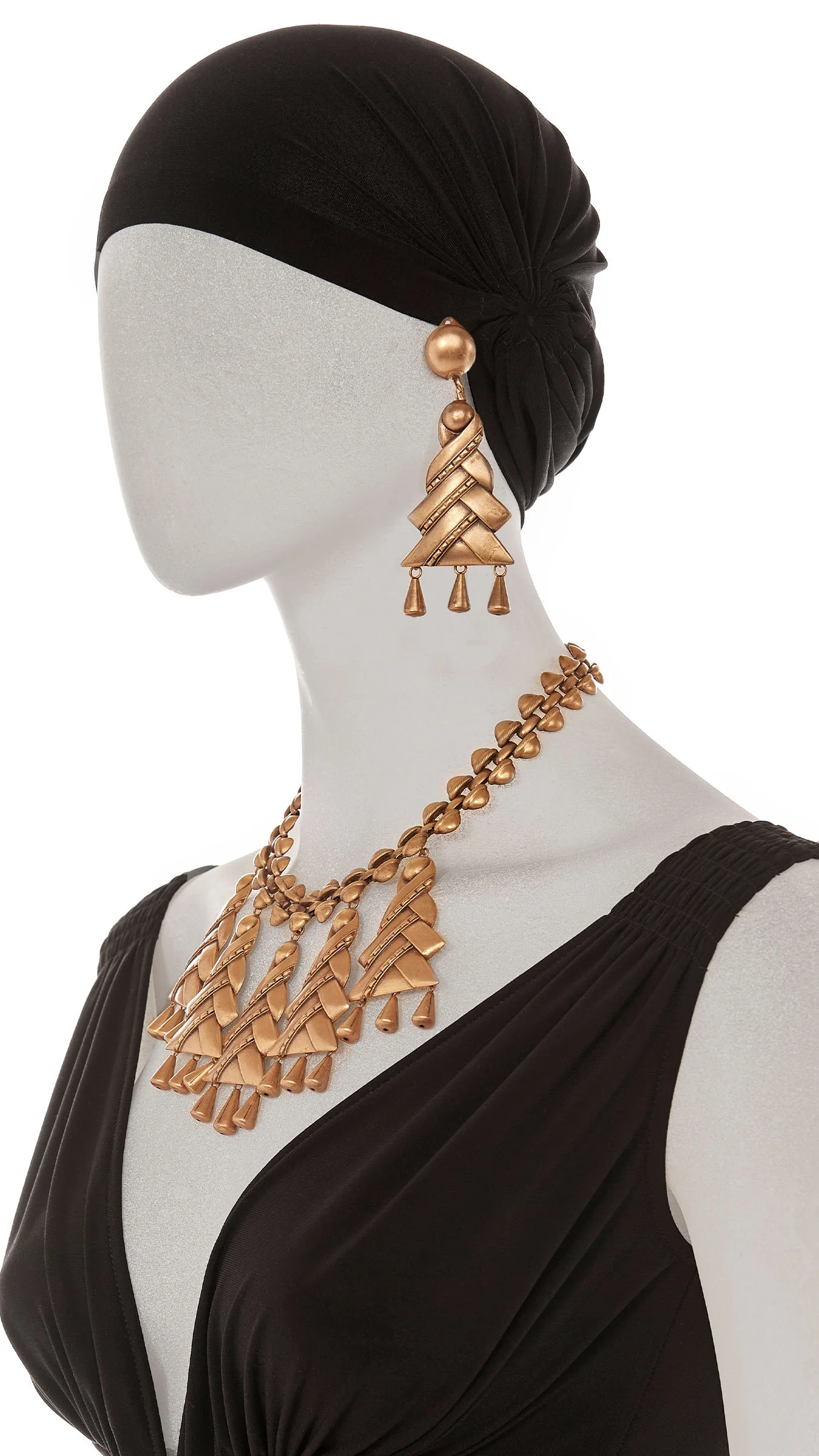 HOLLYWOOD REGENCY STYLE BIB PENDANT NECKLACE WITH MATCHING EARRINGS - Image 2