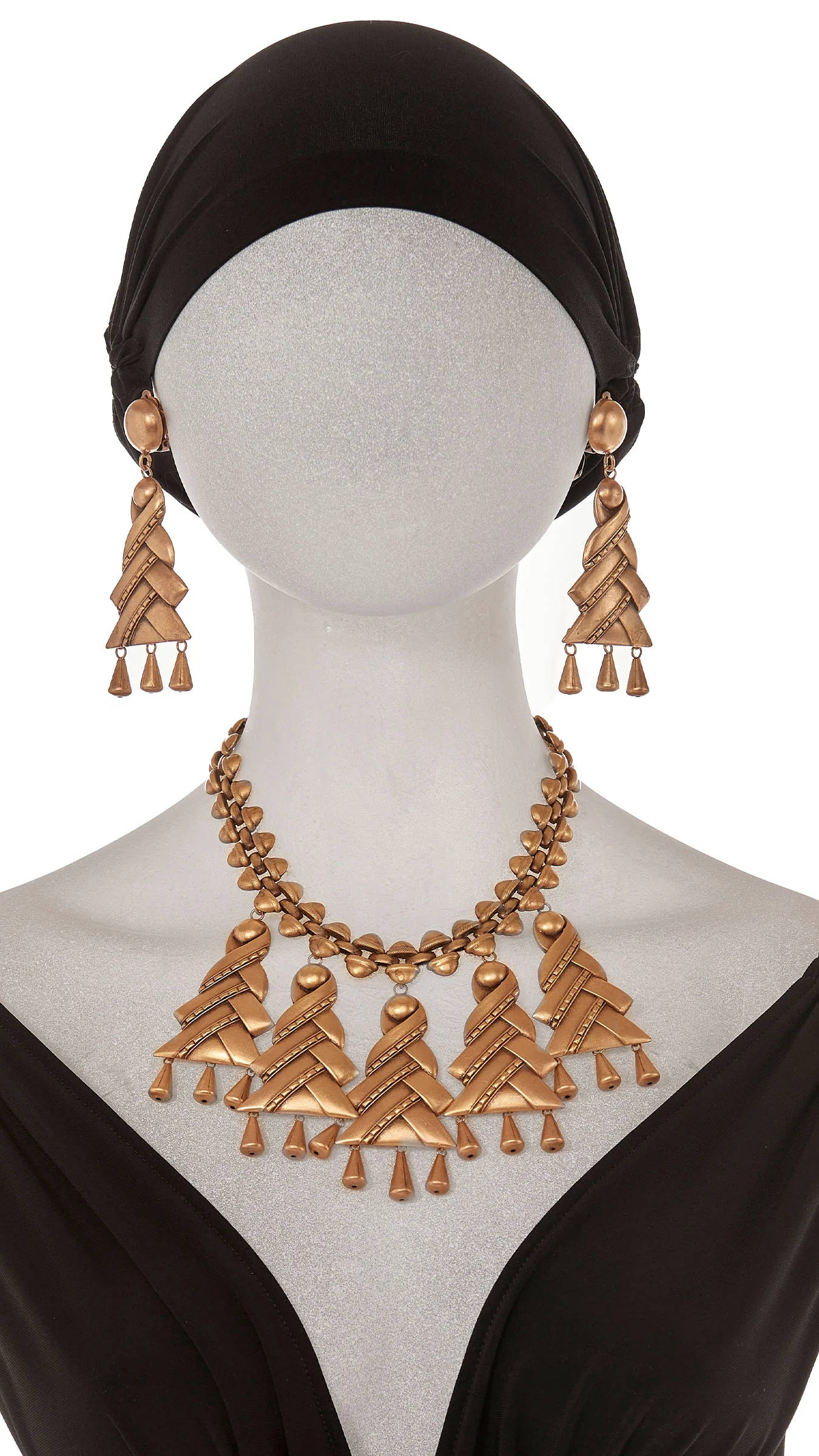 HOLLYWOOD REGENCY STYLE BIB PENDANT NECKLACE WITH MATCHING EARRINGS - Image 3